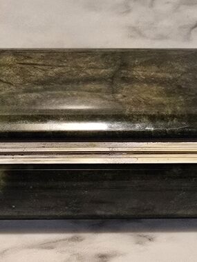Genuine Alabaster Jewelry Box Green Lidded Hand Carved Gold Tone Italy